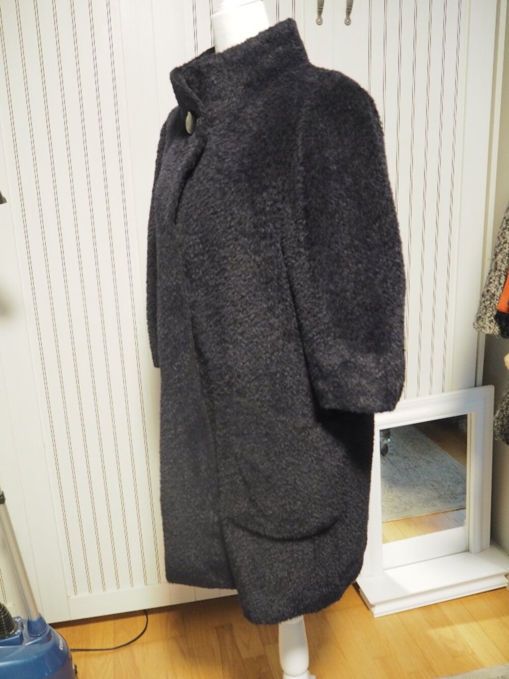 Anne Klein New York Black Bouclé Cocoon Coat Textured Wool Blend Oversized Women